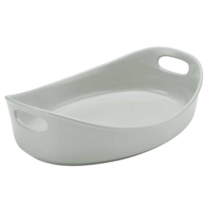 Rachael Ray Stoneware Bubble and Brown Oval Baker, 4.5-Quart, Light Sea Salt Gray - Image 1